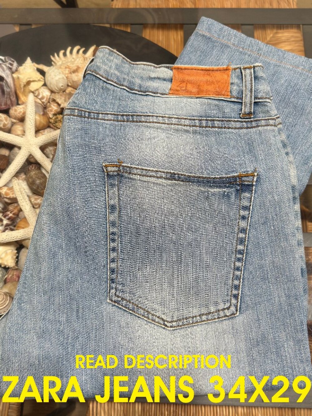 ZARA JEANS 1975 VINTAGE MENS 34X29 SLIM FIT LIGHT WASH STRECH DENIM PRE-OWNED
